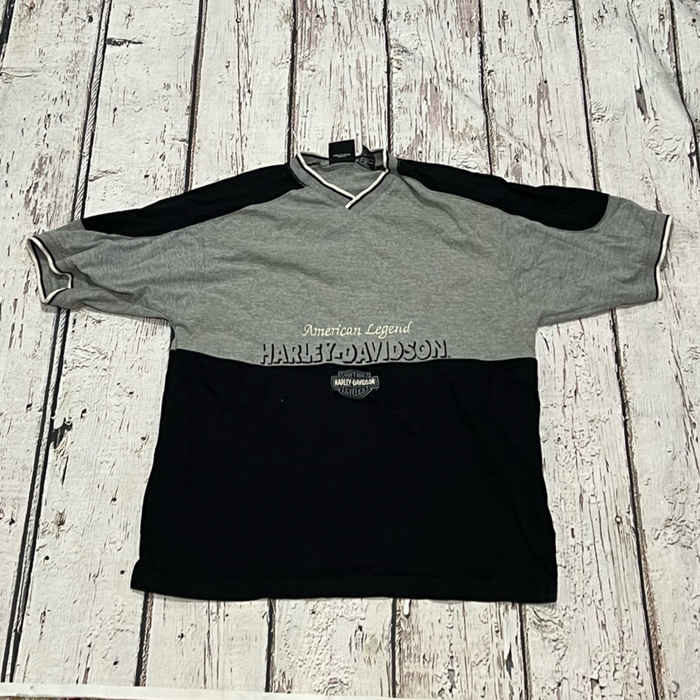Harley-Davidson Gray Motorcycle Biker Mens Vneck Tee Top Shirt